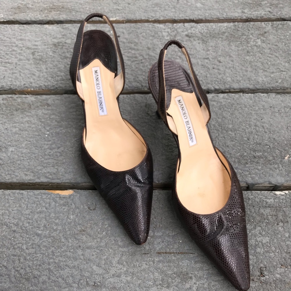 Manolo Blahnik Snake Skin Pointed Toe Heels